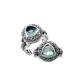 Elegant sterling silver triangle shape Blue Topaz Quartz ring with Balinese handcrafted detailing